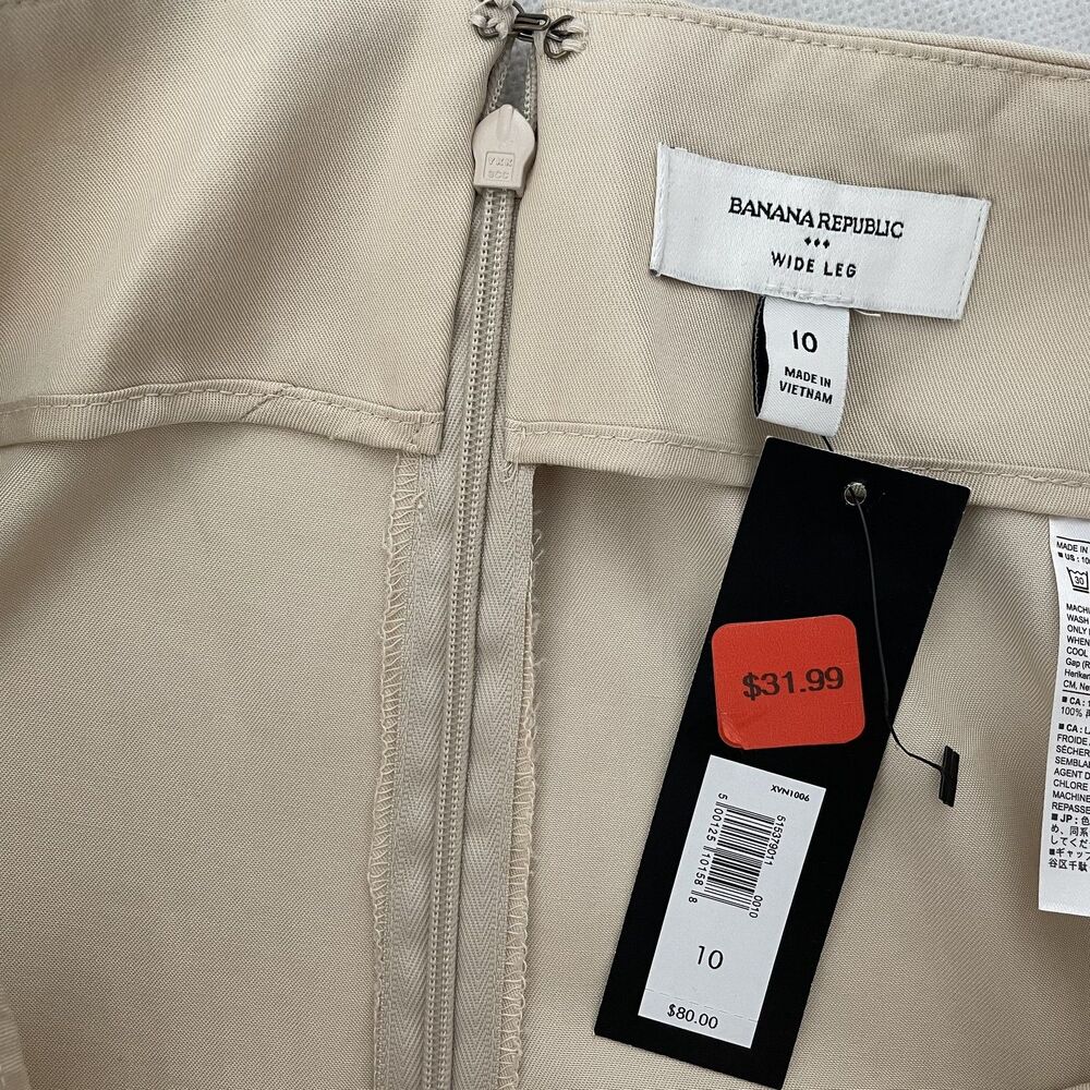 NWT Banana Republic Wide Leg Pleated Tencel Lyocell Pants Beige Size 10 - Picture 5 of 12